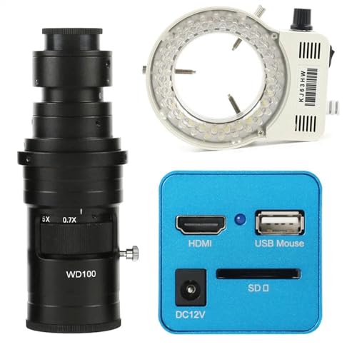Mikroskop-Zubehör-Kit 1080P 307 Industrielle Digitale Videomikroskopkamera C-Mount-Kamera SD-Disk-Videorecorder Messkamera Mikroskopische Objektträger (Size : 200x Lens with Light)