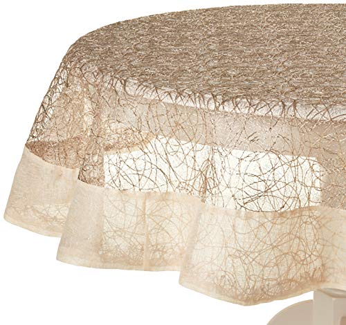 Violet Linen Crown Mesh Lace with Border Design, Polyester Tablecloths, 65" Round, Gold