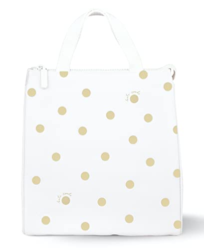 Kate Spade New York Portable Soft Cooler Lunch Bag, Thermal Tote with Silver Insulated Interior Lining and Storage Pocket, Gold Dot with Script