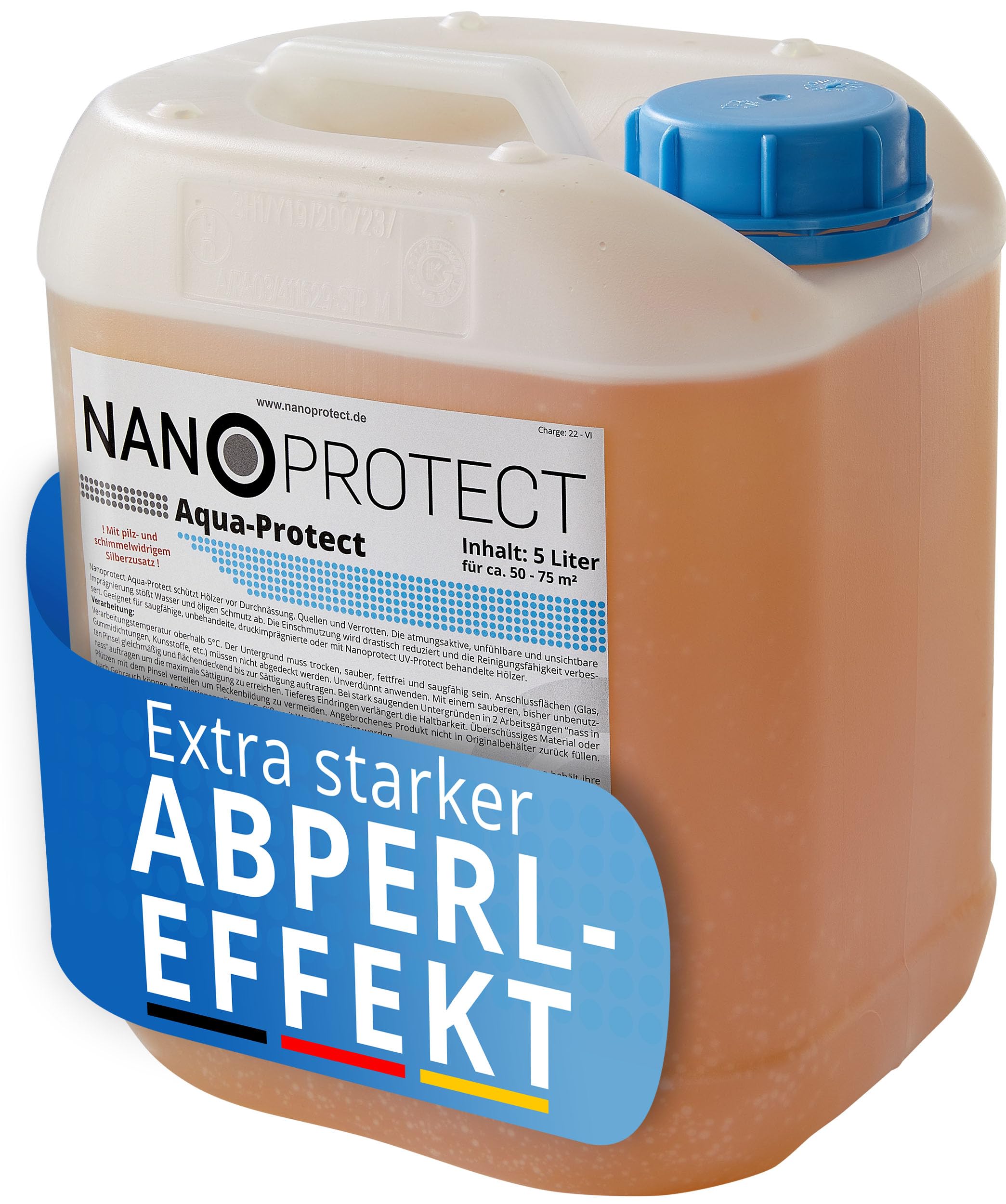 Nanoprotect Aqua-Protect | Holzimprägnierung mit Abperleffekt gegen Nässeaufnahme und Verschmutzung | 5 Liter für ca. 50-75 m² | Wasserbasiert | Für alle Holzarten