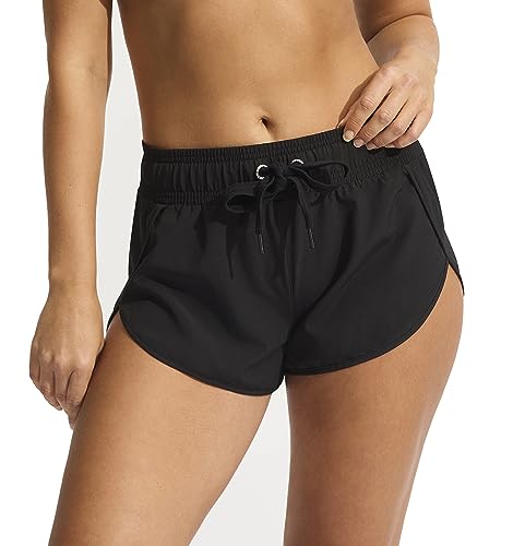 Seafolly Damen Bedruckte Kurze Boardshort mit elastischem Bund Überwurf für Schwimmbekleidung, Schwarz (Eco Collective Black), S