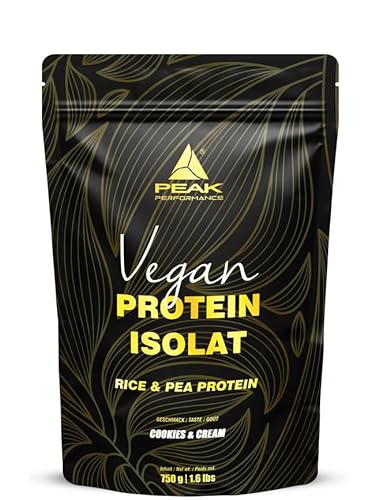 PEAK Vegan Protein Isolat - 750g Geschmack Cookies & Cream I 25 Portionen I Pulver I pflanzliche Proteinquellen: Erbse - & Reisprotein I für Muskelaufbau I Süße aus Stevia I GMO-free