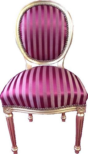Casa Padrino Barock Esszimmer Stuhl Bordeauxrot/Violett Streifen/Gold Mod2 / Rund