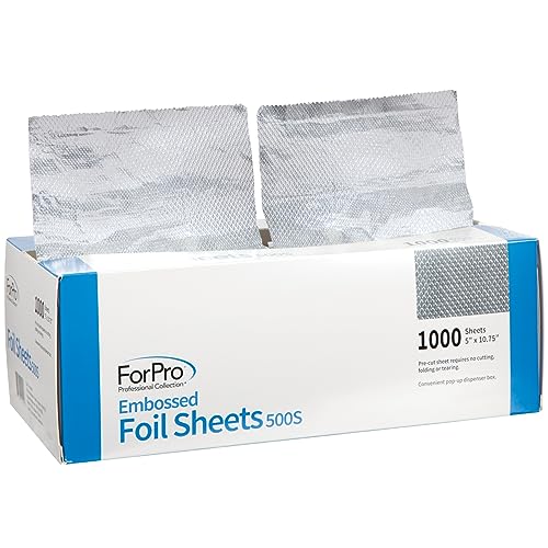 ForPro geprägte Folienblätter 500S, Aluminiumfolie, Pop-Up-Folienspender, Haarfolien für Farbauftrag und Hervorhebungen, lebensmittelecht, 12,7 cm B x 27,3 cm L, 1000 Stück