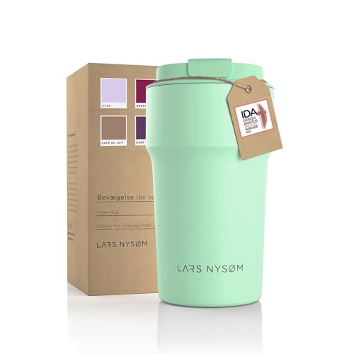 LARS NYSØM Thermo Kaffeebecher-to-go 500ml | BPA-freier Travel Mug 0.5 Liter mit Isolierung | Auslaufsicherer Edelstahl Thermobecher für Kaffee und Tee unterwegs | Teebecher (Mint)