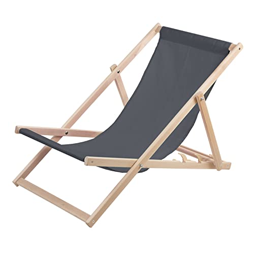 Woodok Liegestuhl aus Buchholz Strandstuhl Sonnenliege Gartenliege für Strand, Garten, Balkon und Terrasse Liege Klappbar (Grau)