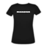 Rammstein Frauen Damen Girlie Shirt Klassik Glow, Offizielles Band Merchandise Fan Shirt schwarz mit weißem Front und Back Print (L)