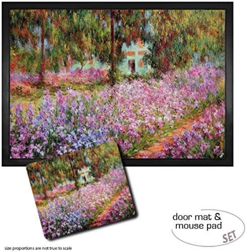 1art1 Claude Monet, Der Garten des Künstlers In Giverny, 1900 Fußmatte Dekomatte Innenbereich | Design Türmatte (70x50 cm) + Mauspad (23x19 cm) Geschenkset