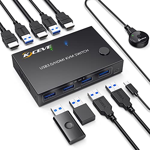 USB 3.0 KVM Switch, KVM HDMI Umschalter für 2 Computer, unterstützt 4K @ 60Hz Auflösung für 2 PC Share Maus, Tastatur und Monitor