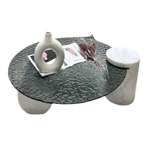 DFGDFA Beistelltisch Couchtisch Aus Marmor, for Wohnzimmer, Rund, Gehärtetes Wasser, Wellen-Couchtisch, Moderner, Einfacher Couchtisch Side Table (Color : Green, Size : A)