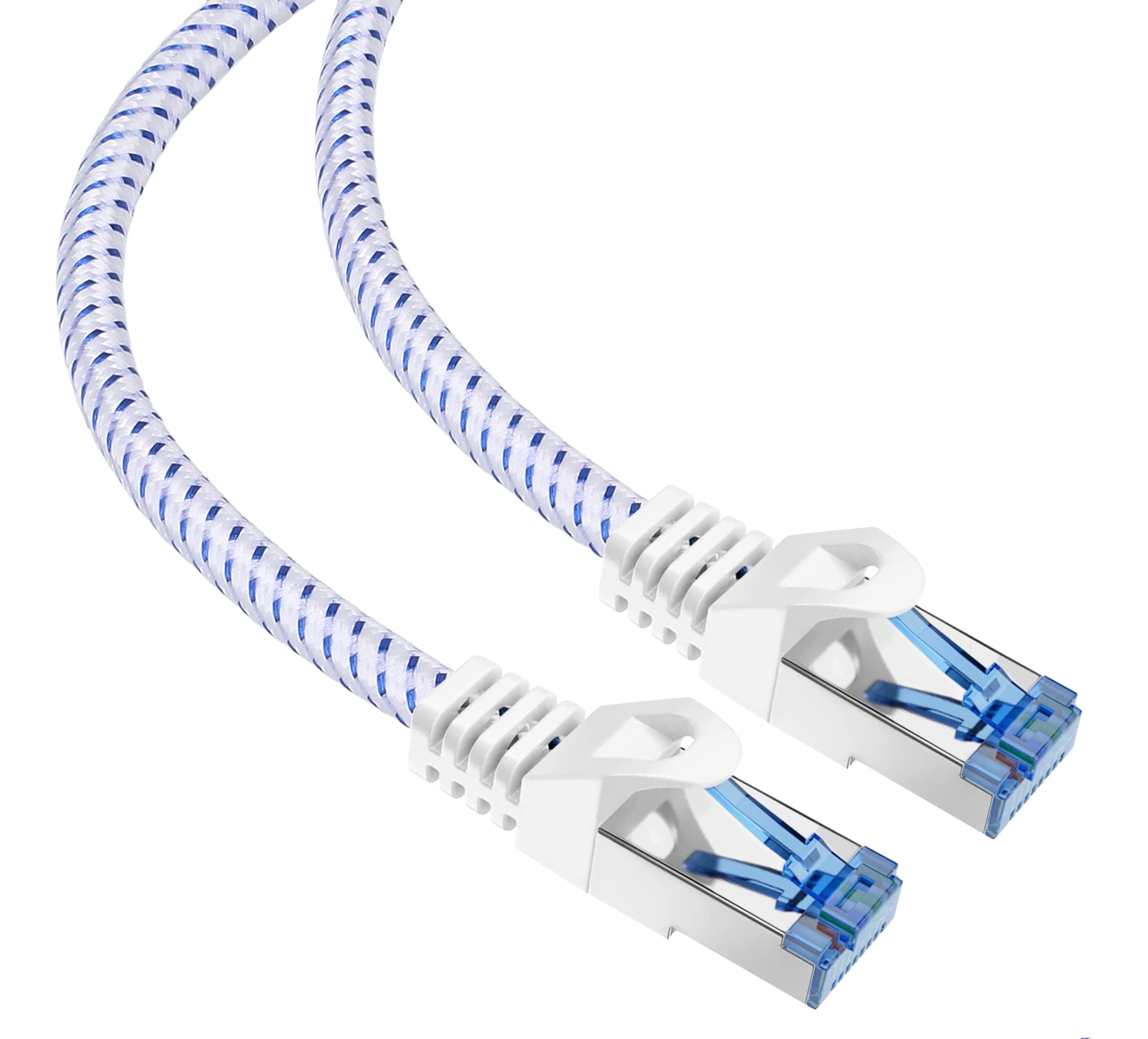 mumbi LAN Kabel 10m CAT 8 Netzwerkkabel Nylon geschirmtes S-FTP CAT8 Ethernet Kabel Patchkabel Nylonkabel 2000MHz 40Gbit 1000cm, Weiss, 36158