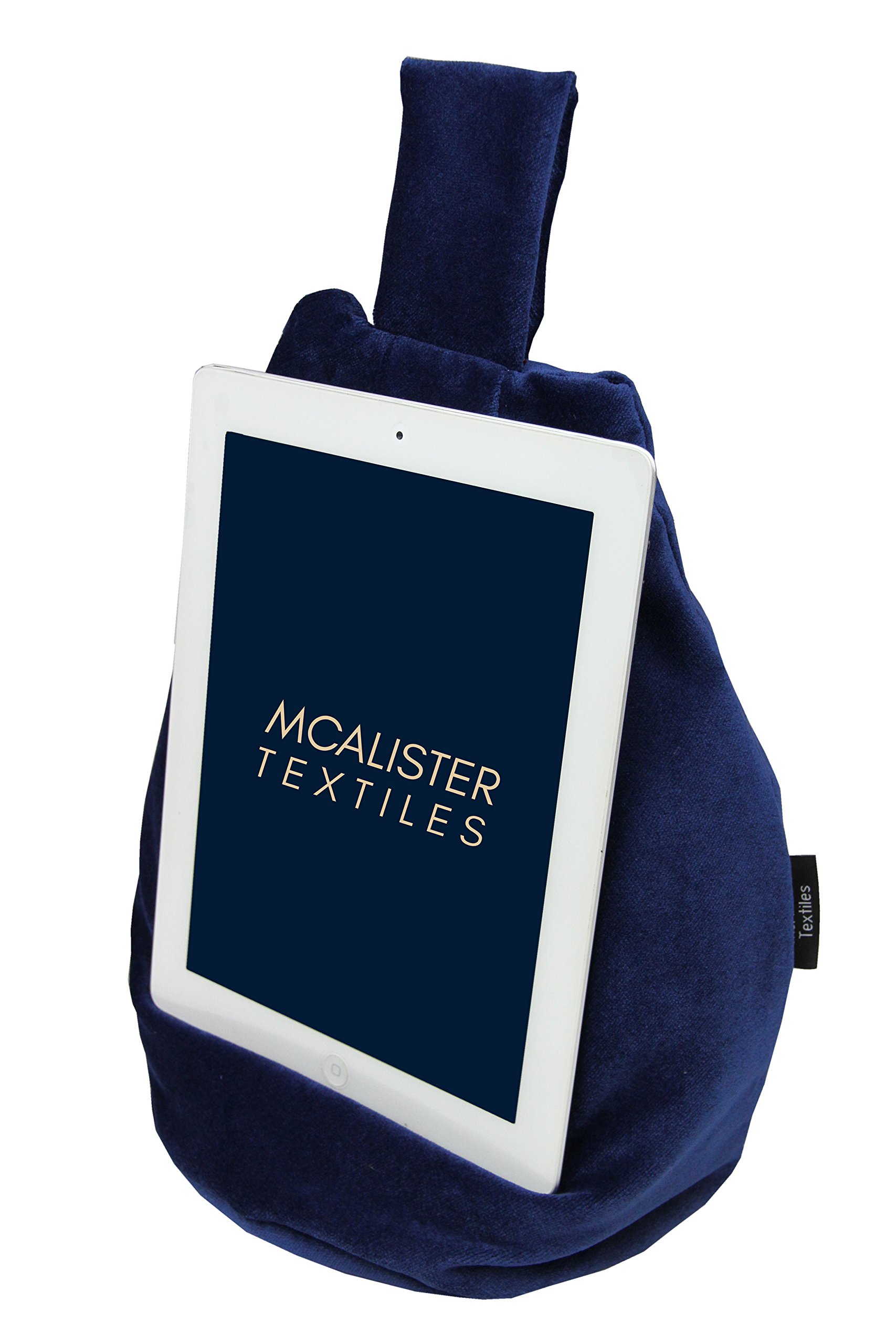 McAlister Textiles Matter Samt | Mini Bean Bag | praktisches Bücherkissen in Marineblau | Ständer für Buch, Tablet, Handy, eBook Reader