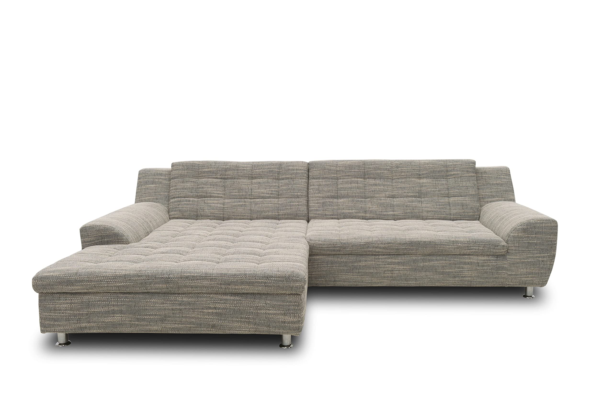 DOMO. Collection Morton Ecksofa, Sofa mit Schlaffunktion in L-Form (Longchair links), Eckcouch mit Bett, weiß-grau, 304 x 200 x 84 cm