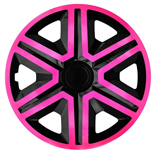 Luckyberg Radkappen - 'Fast LUX/Action' 14 Zoll 4er Set - Universal Fit für Autos und andere Fahrzeuge (Pink/Black)