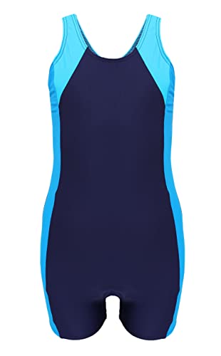 Aquarti Mädchen Badeanzug mit Bein Ringerrücken, Farbe: Dunkelblau/Türkis/Himmelblau, Größe: 146