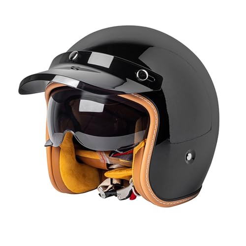 ZHXIANG Halbgesichts-3/4-Jet-Helm im Retro-Stil, DOT/ECE-geprüft, Motorrad-Halbhelm für Männer und Frauen, Sicherheitsschutzkappen für Erwachsene, für Motorrad-Biker, Cruiser, Roller B,XL=59-60CM
