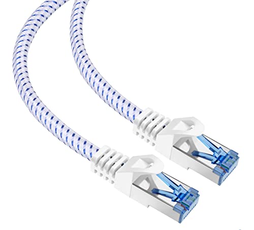 mumbi LAN Kabel 10m CAT 8 Netzwerkkabel Nylon geschirmtes S-FTP CAT8 Ethernet Kabel Patchkabel Nylonkabel 2000MHz 40Gbit 1000cm, Weiss