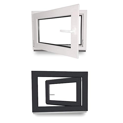 Kellerfenster - Kunststofffenster - Fenster - 3 fach Verglasung - innen Weiß/außen anthrazit - BxH: 700 mm x 550 mm - DIN Links