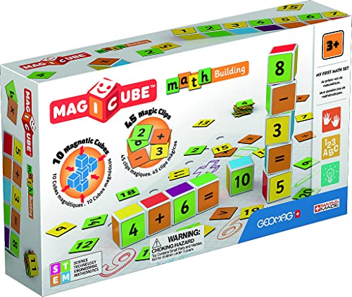 Geomag Magicube Maths Building - 10 Magnetwürfel für Konstruktionen + 45 clip - Baukasten Lernspielzeug