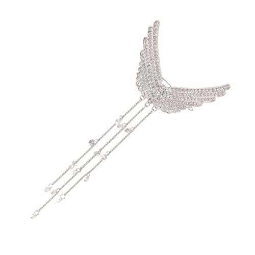SHUBIAO 2pcs Flügel Haar Bling Haarspangen Strass Haarspangen Strass Haarschmuck Clip mit Quaste Haarspangen (Color : Silver, Size : 14.5X5.5X0.5CM)