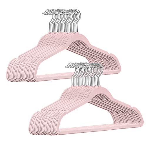 50 Stück hochwertige Samt Kleiderbügel in der Farbe Rosa mit Silber Haken/Anti-Rutsch/von StickandShine