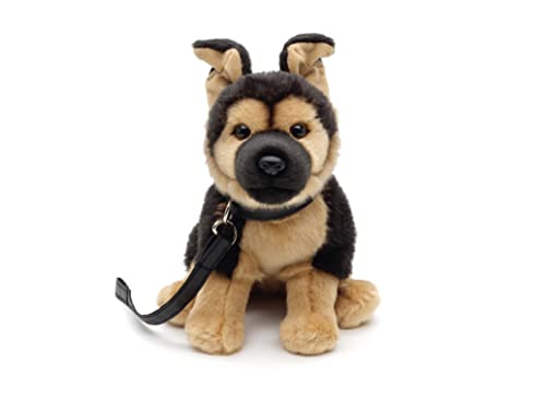 Uni-Toys - Deutscher Schäferhund mit Leine, sitzend - 24 cm (Höhe) - Plüsch-Hund - Plüschtier, Kuscheltier