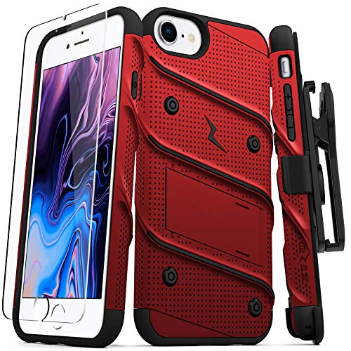 Zizo Bolt Series iPhone 8/7 Case - Tempered Glass Screen Protector with Holster and 12ft Military Grade Drop Tested (Red & Black)