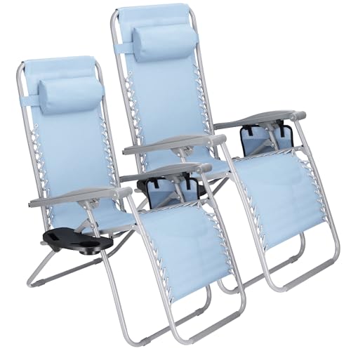 SPRINGOS Liegestühle mit Kopfstütze Fußableger Beistelltisch Hängetasche 2 Stück