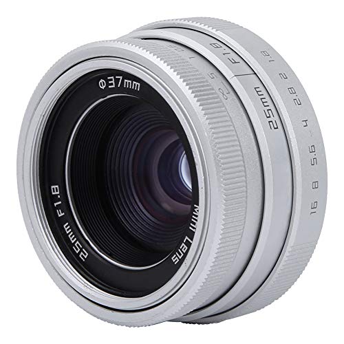 25mm F1.8 Mini CCTV C Mount Weitwinkelobjektiv mit Kappe für Sony für Nikon für Canon spiegellose Kamera(Silber)