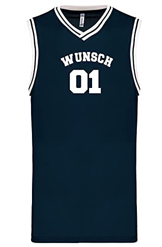 Coole-Fun-T-Shirts Wunschnummer + Name Basketball University Trikot Tank Shirt Navy Black White S M L XL XXL 3XL Teamshirt Personalisierbar (Navy-Navy, 3XL)