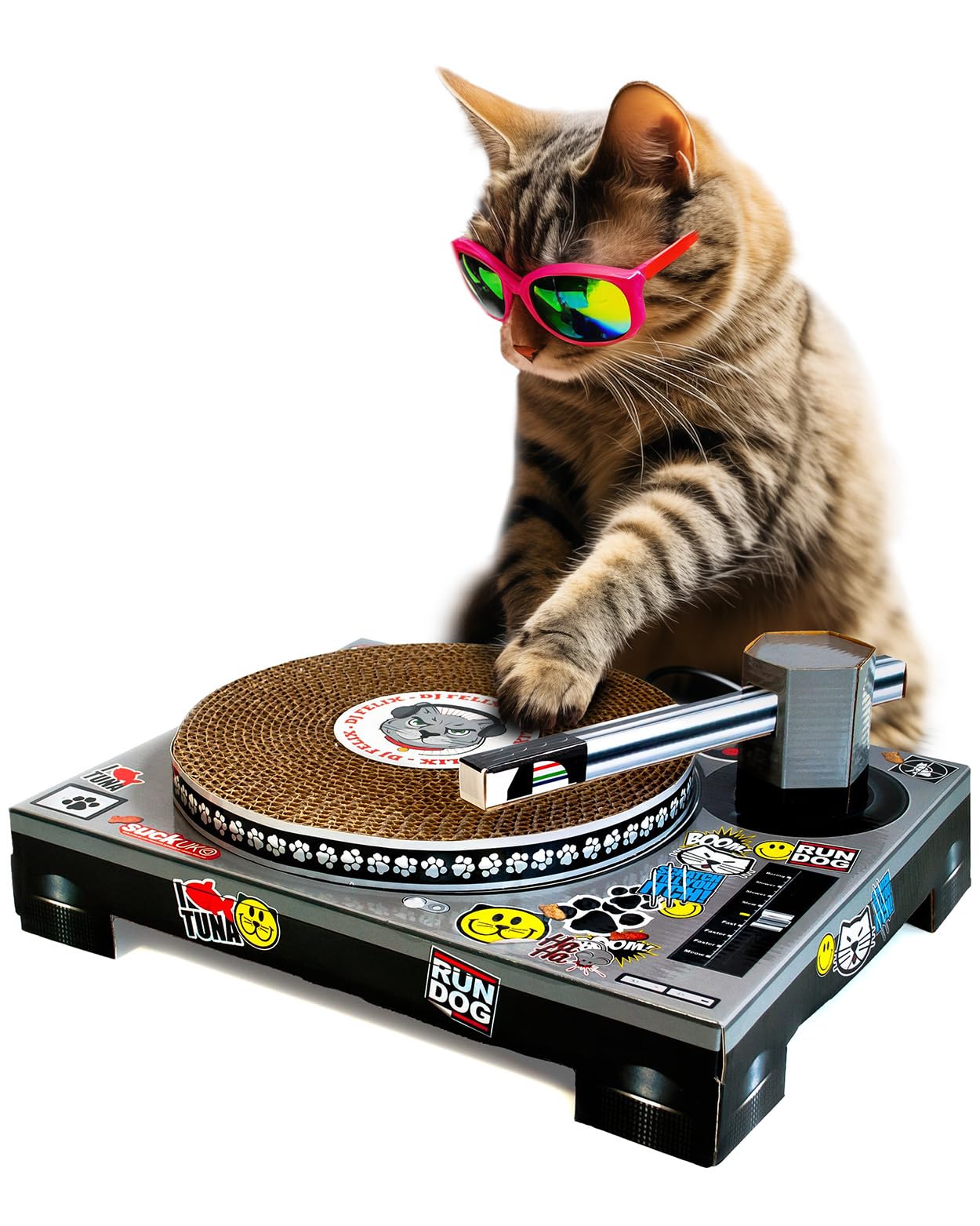 SUCK UK Kratz-Plattenspieler aus Pappe für Katzen | Katzenspielzeug | Plattenspieler & DJ Mixer | Kratzbaum | Kratzbrett | Katzenminze | Kratzmöbel | Kratzmatte | Kratzspielzeug | Katze | Katzen