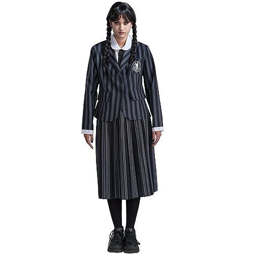 Krause & Sohn Wednesday Kostüm Deluxe Schuluniform Nevermore inkl. Perücke für Damen Halloween Fasching Lizenzkostüm Filmheld (L)