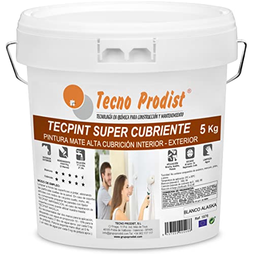 TECPINT SUPER DECKLACK von Tecno Prodist - 5 Kg (WEISS) Außen- und Innenfarbe auf Wasserbasis - Extra deckend, weißes Alaska-Finish - abwaschbar - geruchsneutral, nicht spritzend - einfache Anwendung