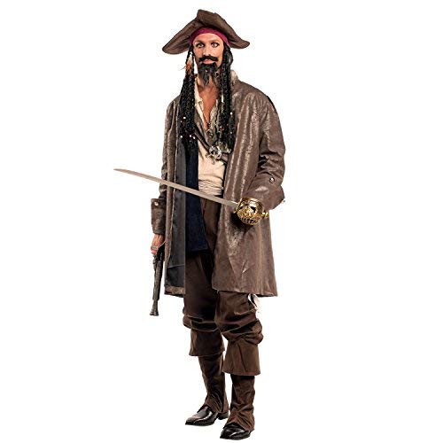 Krause & Sohn Herren Kostüm Piratenkapitän Jack inkl. Kopftuch mit Rasta-Haaren Seeräuber Pirat Fasching Karneval Karibik Freibeuter (XL)
