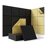 RIYAN Selbstklebende Akustikplatten, 30,5 x 30,5 x 1,1 cm, schalldichte Schaumstoff-Wandpaneele, für Heimstudio, Büro, schwarz, langlebig, einfach zu installieren, einfach zu bedienen, 18 Stück