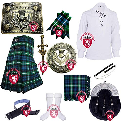 Traditionelles schottisches Kilt-Outfit-Set für Herren von Lamont, 8 Meter, 473 g, 100 % Acrylwolle, Distel-Emblem Gr. X-Large, Lamont Schottenkaro