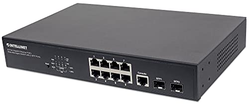 Intellinet 8-Port Gigabit Ethernet PoE+ Web-Managed Switch with 2 SFP Ports, IEEE 802.3ataf Power Over Ethernet PoE+PoE Compliant, 140 561167, Schwarz