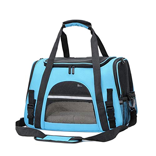 Milopon Hundetransportbox Faltbare Katzentragetasche, Transportbox Hunden Katzen, Transporttasche Oxford Gewebe, Hundebox mit Schultergurt und Plüschmatte (Blau)