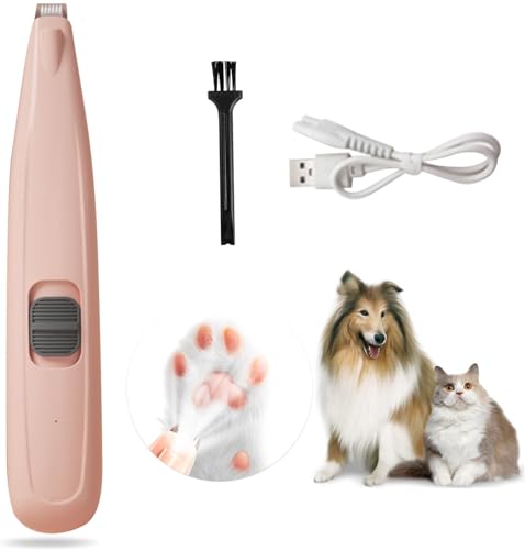 Hundepfoten-Trimmer, Haustier Fußhaarschneidemaschine, USB Wiederaufladbare Hundeschermaschine, 40 dB Geräuscharmer Hund Katze Elektrischer Haarschneider mit LED, für Pfoten, Augen, Ohren, Gesicht,