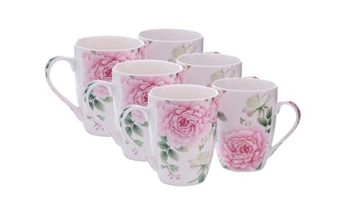 mucHome Kaffeebecher aus Porzellan 250ml Rosen Kaffeetasse Teetasse mit Henkel Tasse (6er Set Kaffeebecher)