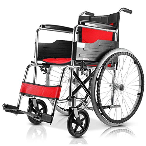 AOLI Aluminiumlegierung Rollstuhl, faltbarer Leicht Elderly Rollstuhl, manueller Rollstuhl, Geeignet für Senioren, Behinderte, mit Eigenantrieb Rollstuhl, Blau,rot