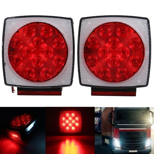 12V LKW Anhänger LED Quadratische hintere Bremse Lampe Schwanz Platte Lichter Stud Mount Red Orange Weiß