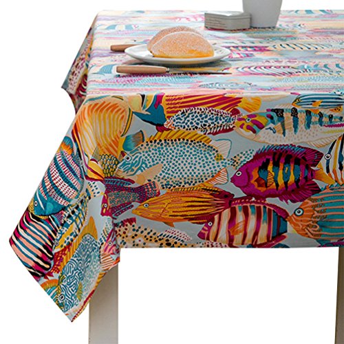 YOUJIA Tischdecke Bunt mit Muster Unterwasserwelt Tischwäsche Pflegeleicht Tischtuch für Couchtisch, Esstisch (Marine Orange, 140 * 220cm)