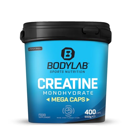 Bodylab24 Creatine Monohydrate Mega Caps 400 Kapseln, mit 3600mg Kreatinmonohydrat in jeder Tagesdosierung, reines Pulver, hochdosiertes Kreatin für mehr Energie und Kraft