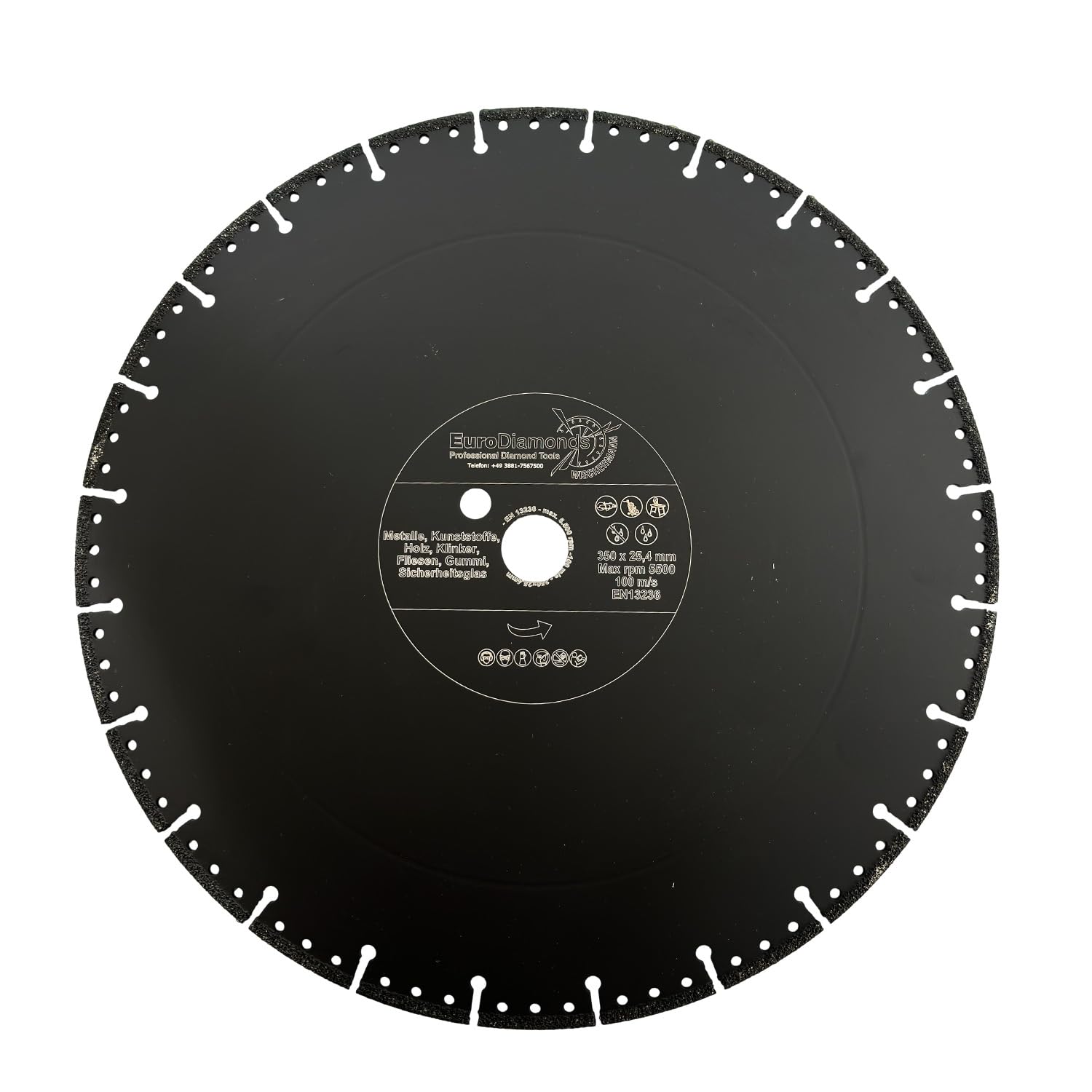 EDW Profi Diamant-Trennscheibe Allesschneider Ø 350 mm x 25,4 zum Schneiden von Kunststoff, Holz, Metall, GFK, Carbon, Glas und Waschbeton, Resque Diamanttrennscheibe mit extrem wenig Funkenflug