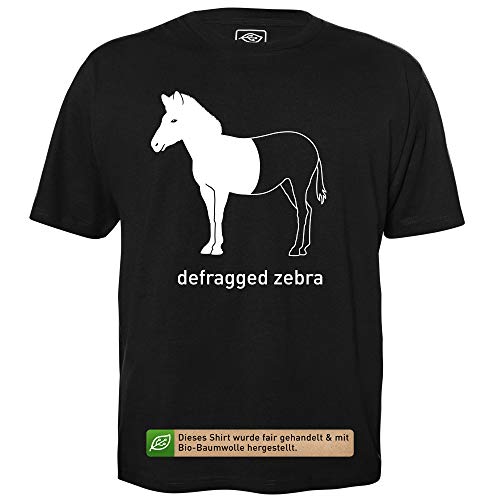 Defragged Zebra - Herren T-Shirt für Geeks mit Spruch Motiv aus Bio-Baumwolle Kurzarm Rundhals Ausschnitt, Größe 4XL