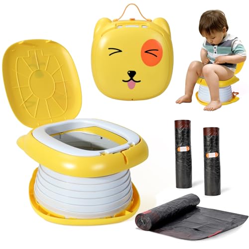 Orzbow Kindertoilette,Tragbarer Kinder Toiletten mit 45 Stück Töpfchenbeutel,Keine Installation Erforderlich, Einfach zu Verwenden und zu Lagern, inkl. Reisetasche (Gelb)