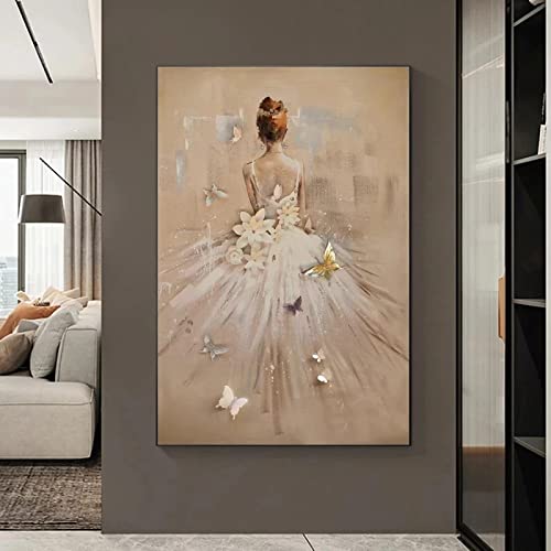Abstrakte Balletttänzerin Wanddekoration Leinwand Gemälde Moderne Ballerina Poster Drucke Wandkunst Bilder für Wohnzimmer 80x125cm(32x49in) mit Rahmen