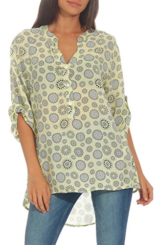 Malito Damen Bluse mit Print | Tunika mit ¾ Armen | Blusenshirt auch Langarm tragbar | Elegant - Shirt 6703 (hellgelb)
