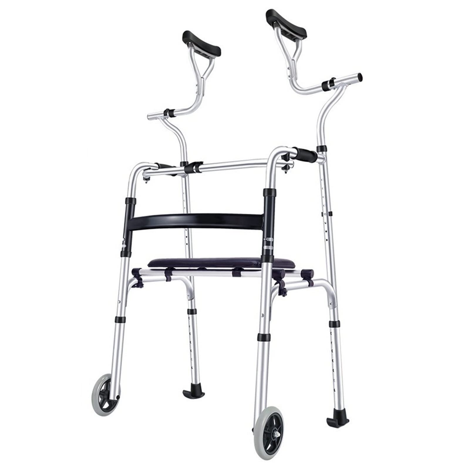 Leichter, einfach zusammenklappbarer Rollator mit Sitz- und Achselstütze und Rädern, höhenverstellbare Gehhilfe für große Menschen mit Bein- oder Fußverletzungen (Größe : 2 Räder)
